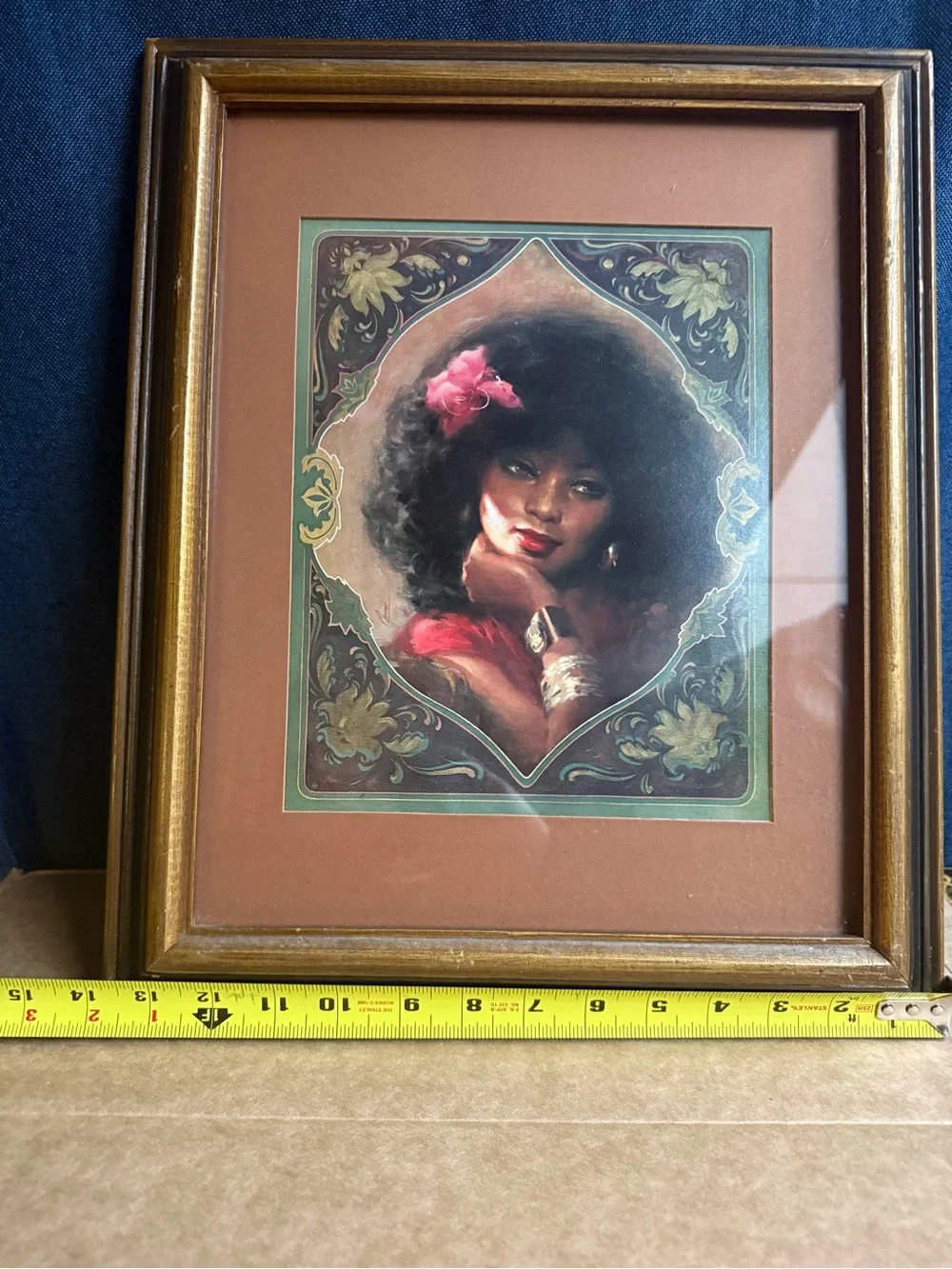 Vintage 1975 Black Is Beautiful Afro Woman Portrait Framed Art Print Art Nouveau